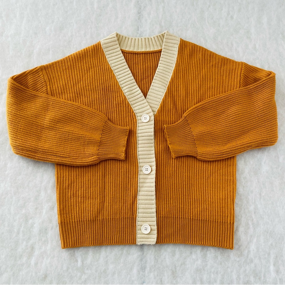 Unbranded Womens Yellow V-Neck Button Up Ribbed Acrylic Cardigan Sweater Size M
